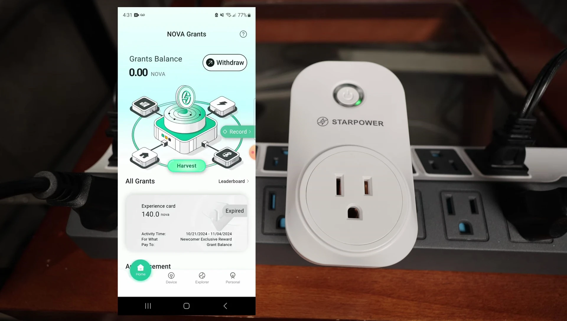 Screenshot showing the app's device setup screen