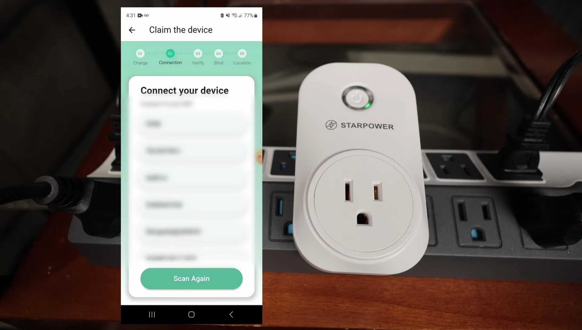 Screenshot of the Wi-Fi selection screen in the app