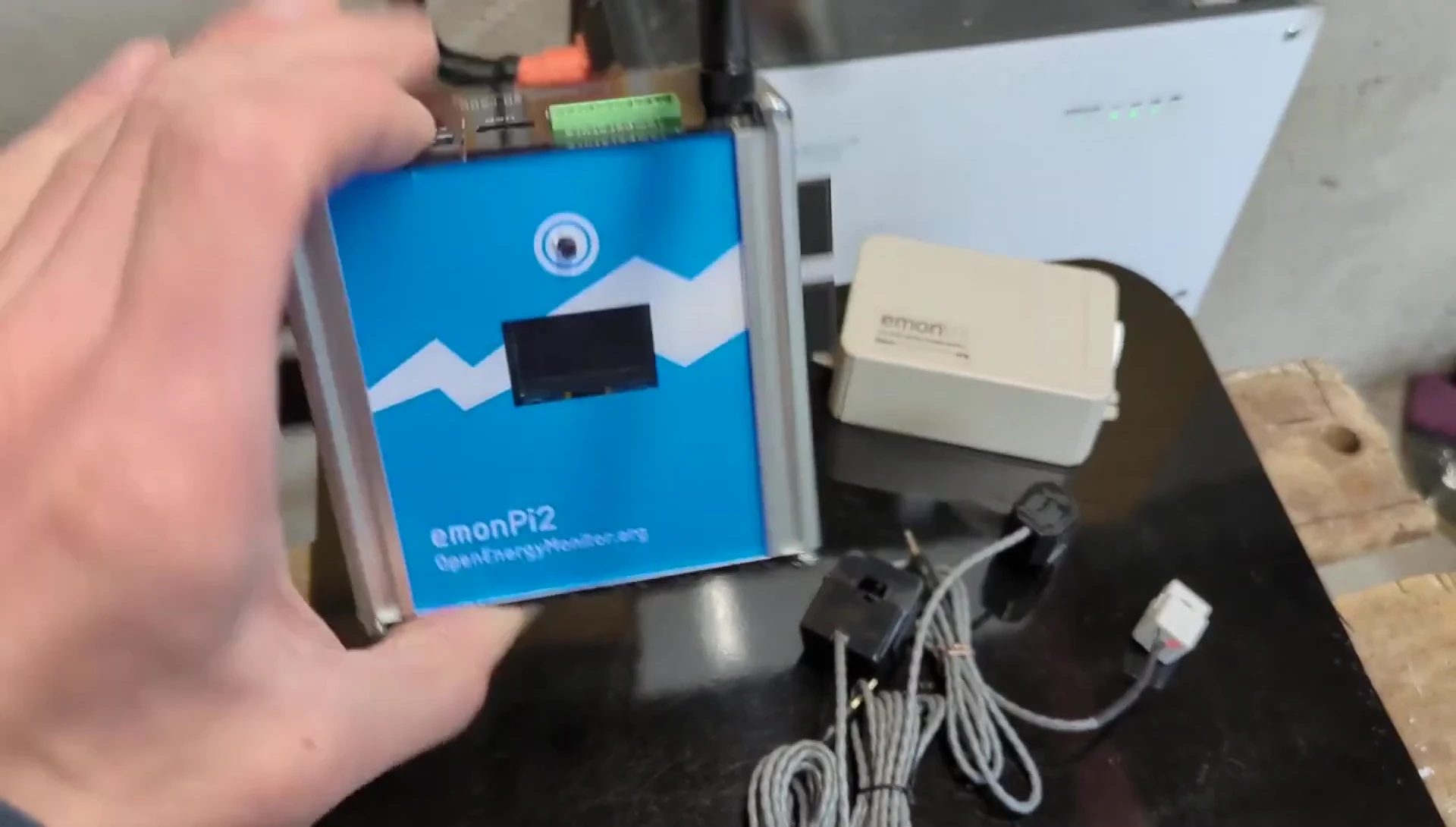 Close-up of the emonPi2 showing CT sensor connections.