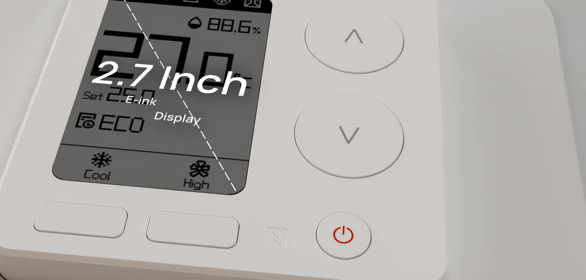 Screenshot highlighting the 2.7-inch e-ink display and ergonomic buttons.