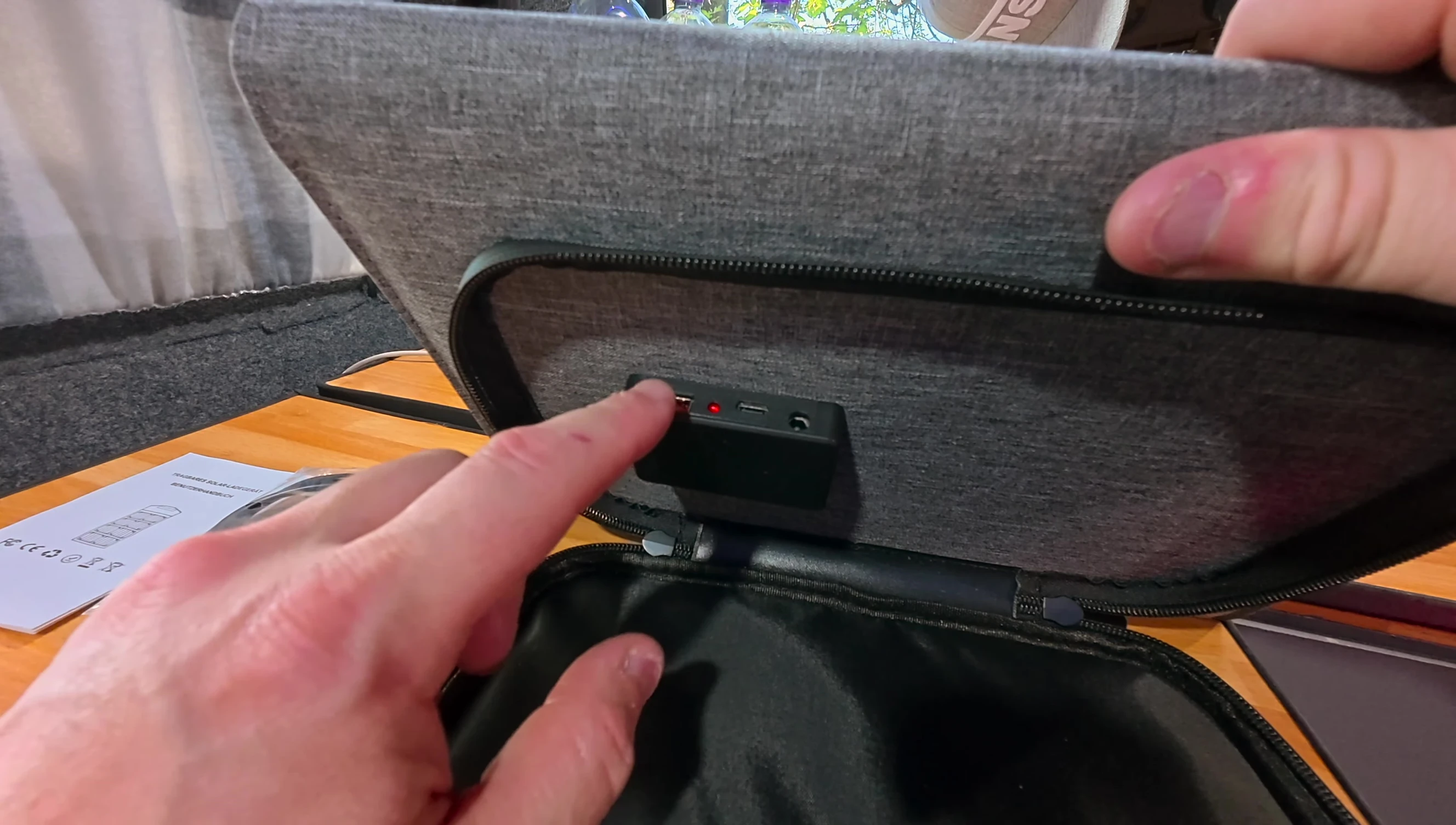 Demonstration of charging a phone directly from the solar panel using a USB-C cable.