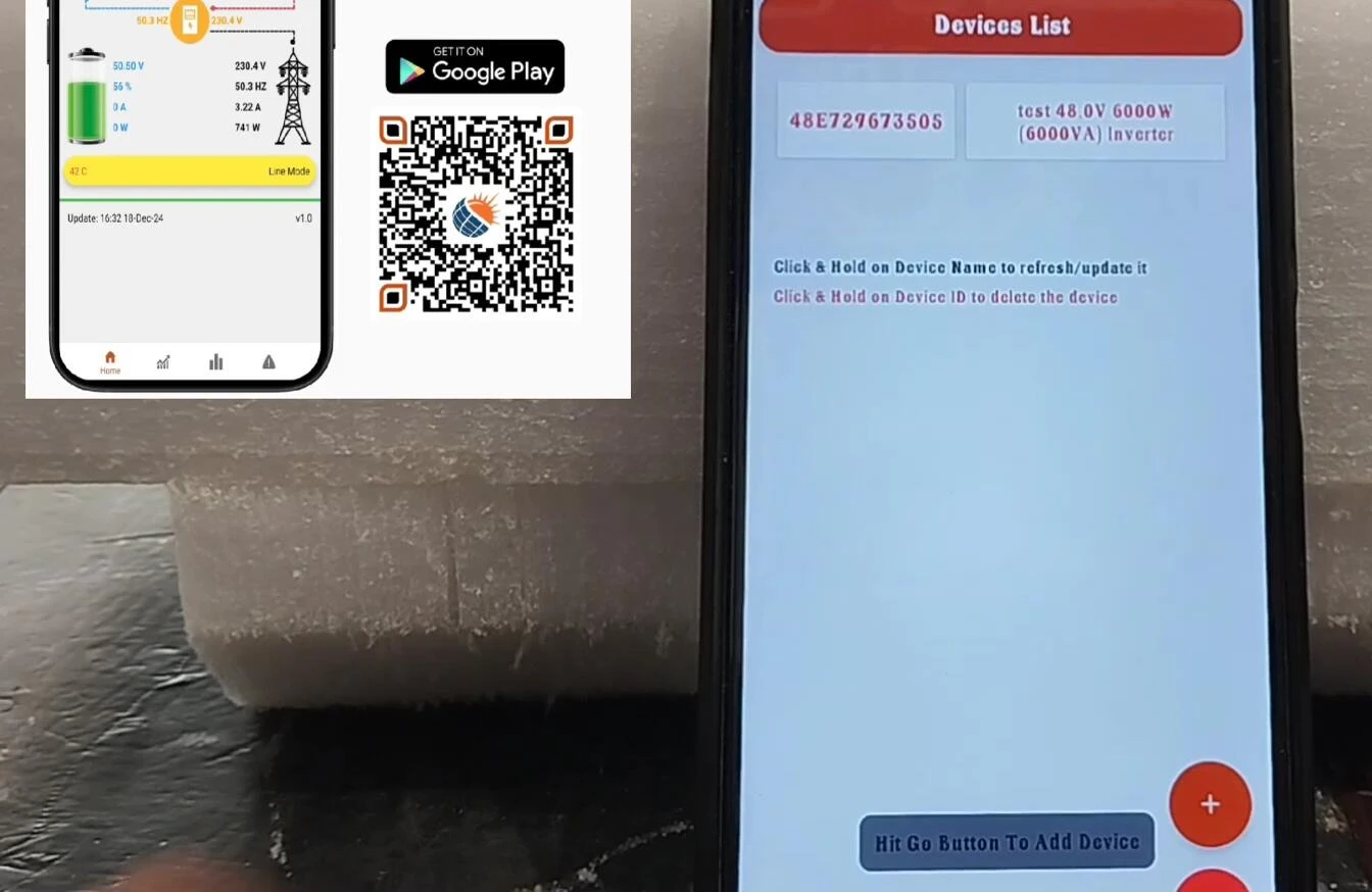 Screenshot showing the inverter added to the app and online.