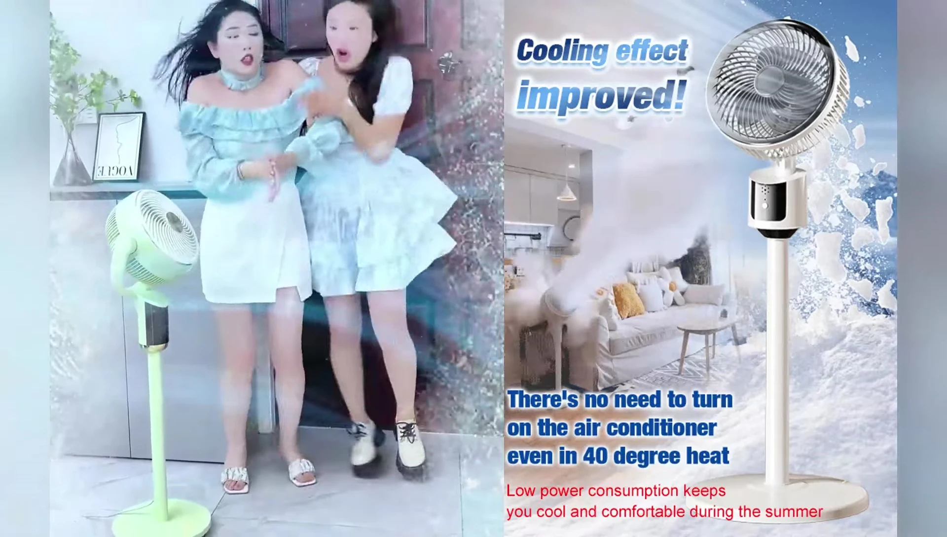 Display showing the rapid temperature reduction capability of the fan.