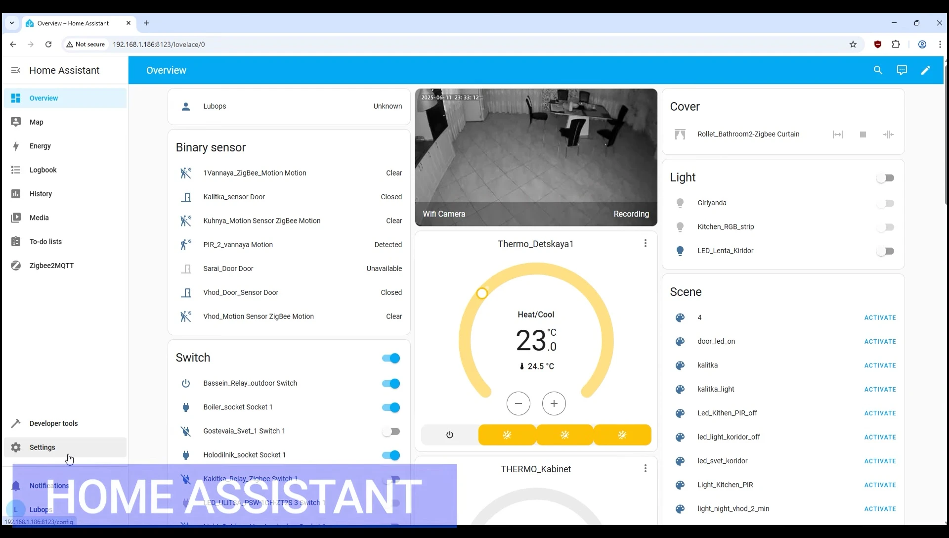 Home Assistant interface showing Tuya integration