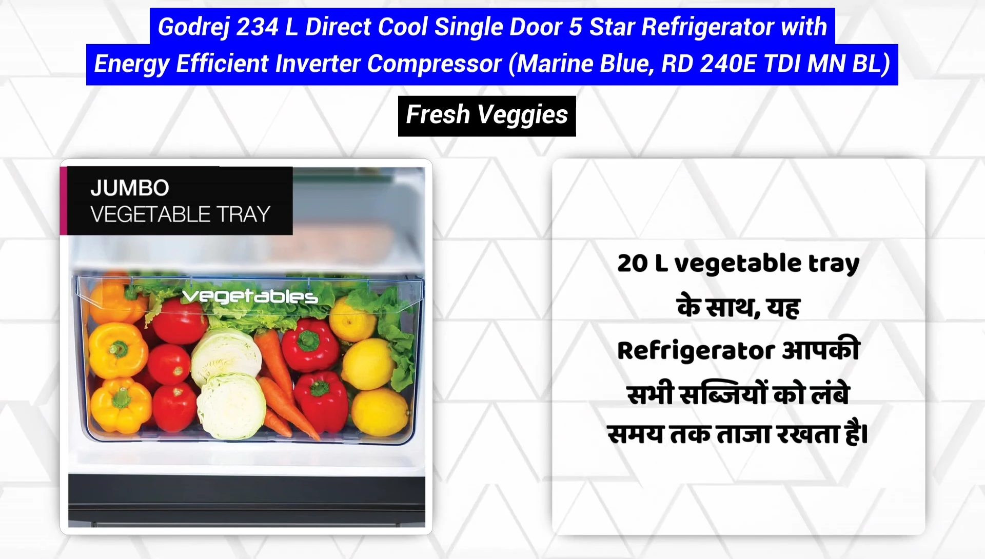 View of the 20L vegetable tray