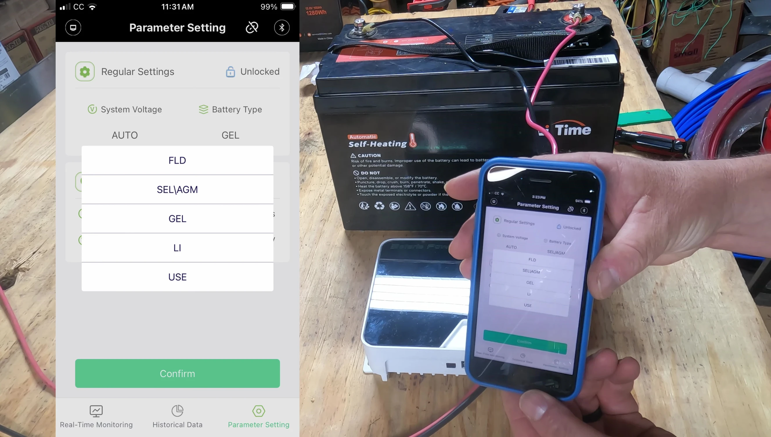 Smartphone app showing battery settings