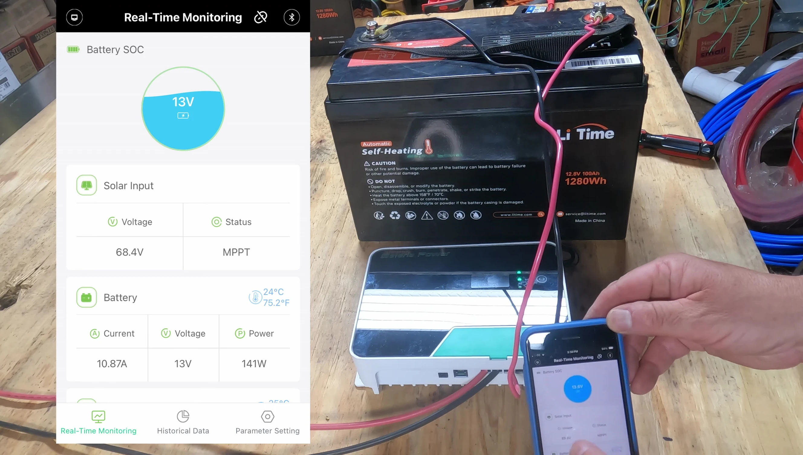 Smartphone app displaying real-time solar panel data