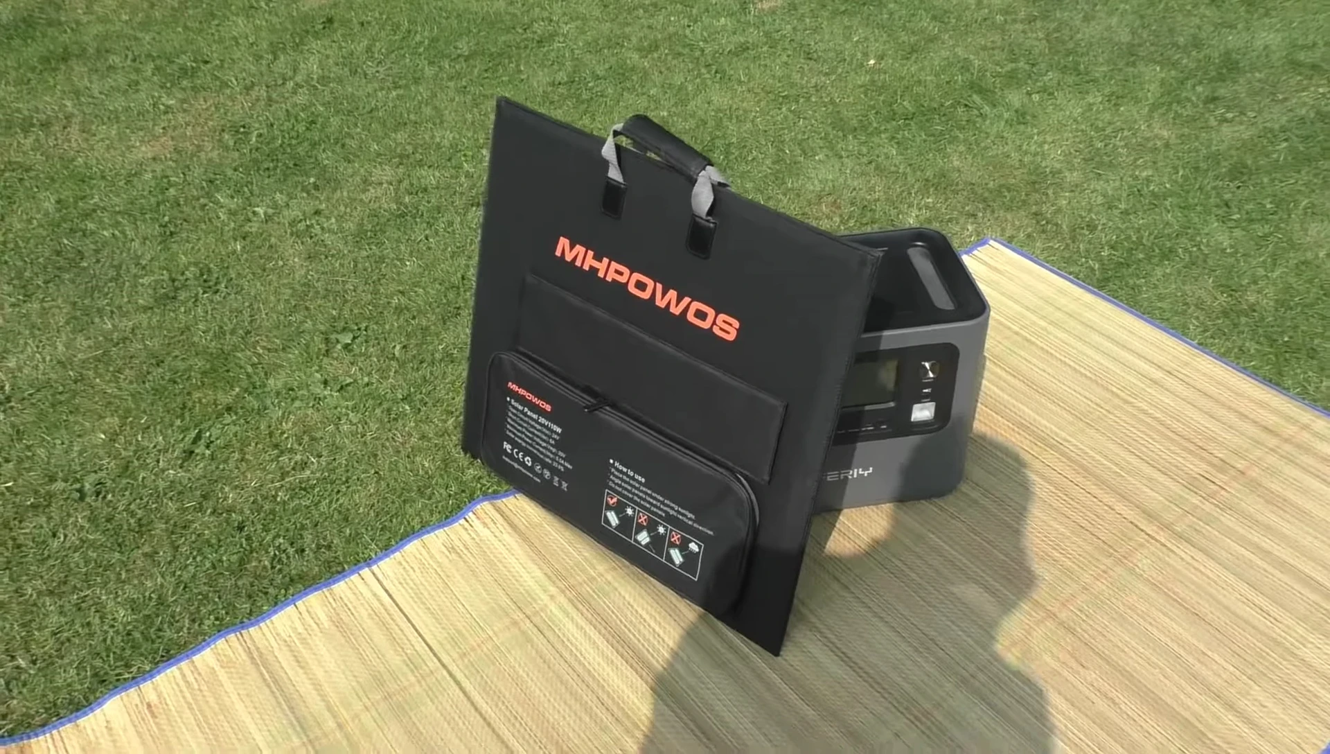 Close-up of the MHPOWOS 110W solar panel box