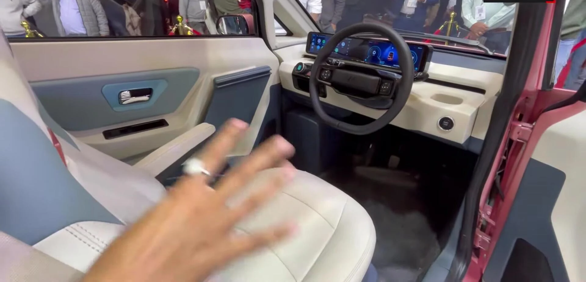 Close-up of the dashboard and dual displays.