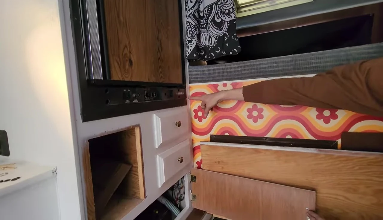 Wires being routed through the camper's structure.