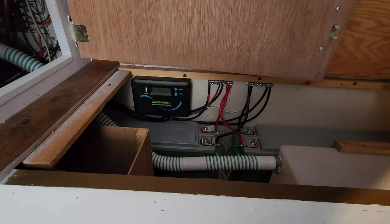 Close-up of the charge controller and bus bars.