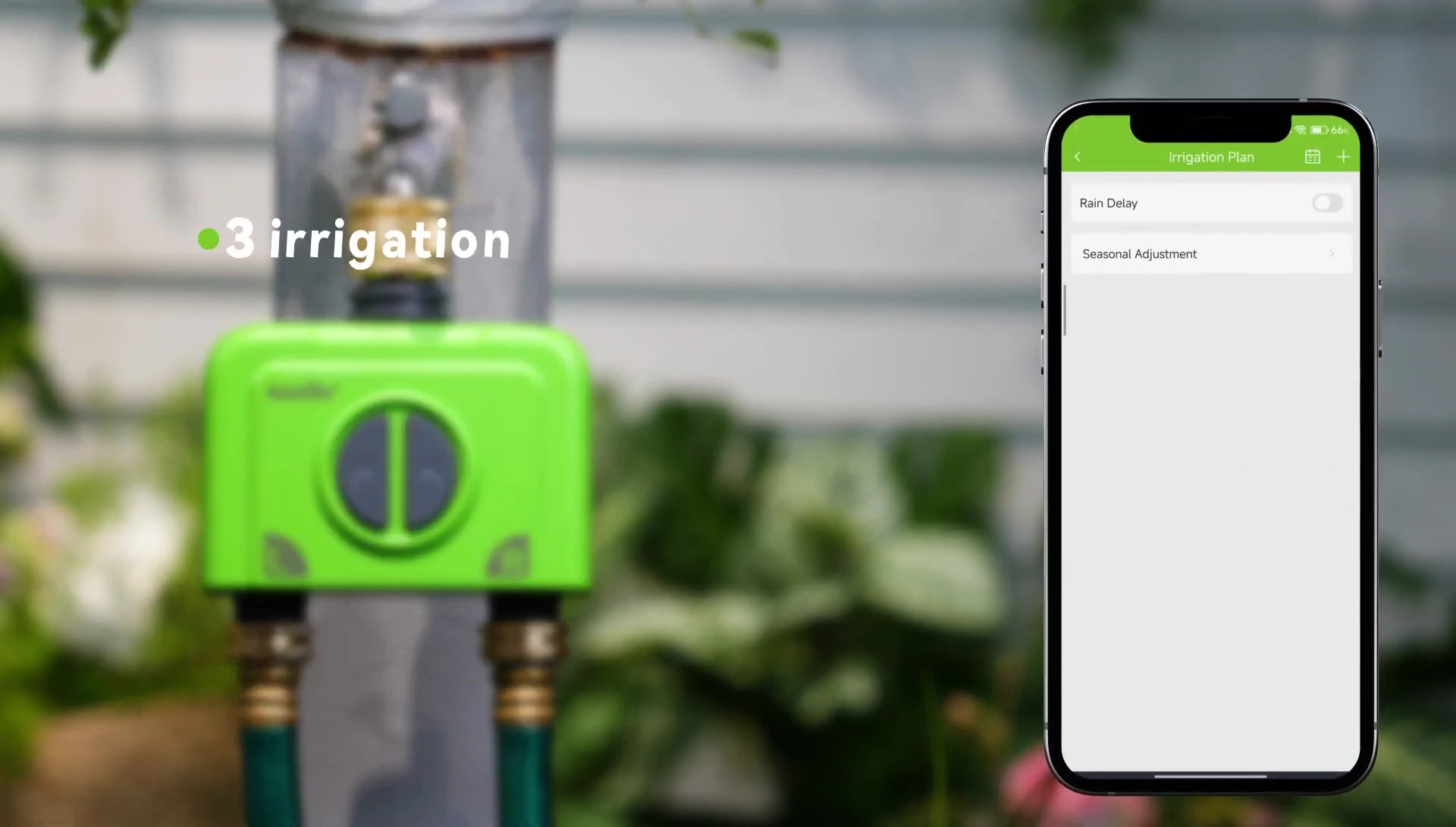 Screenshot showcasing the different irrigation modes available in the app.