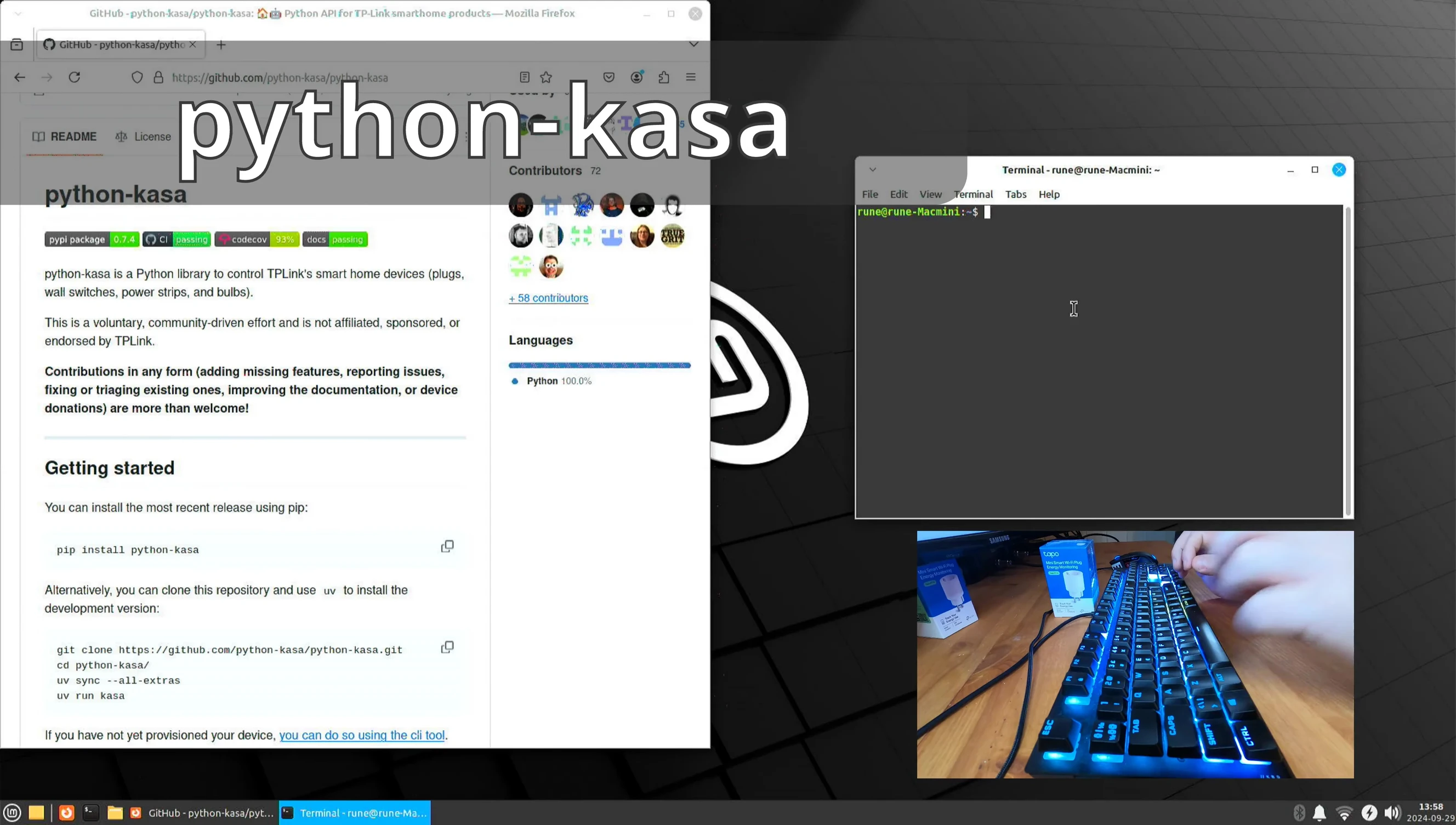 Screenshot showing the Python code installation process in a terminal window.
