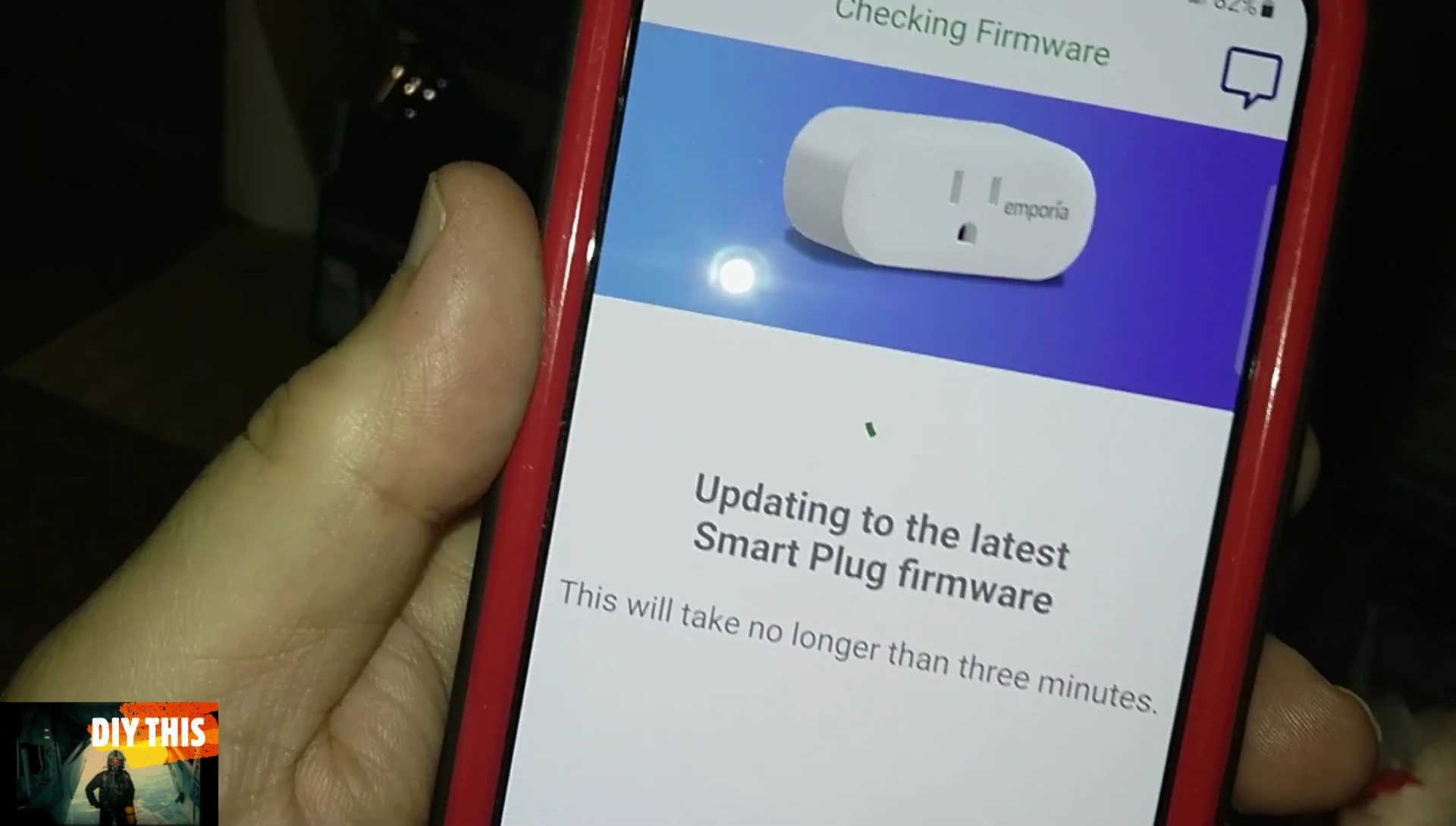 The app showing a firmware update prompt.