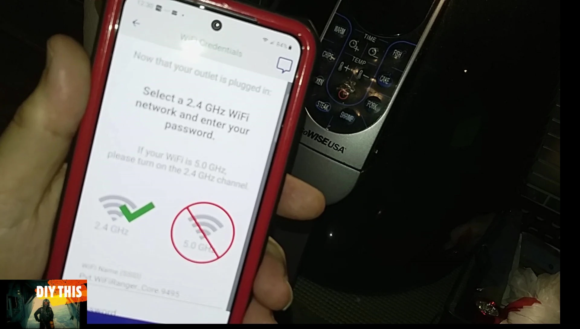 Screen displaying a message related to 2.4 GHz network connectivity.