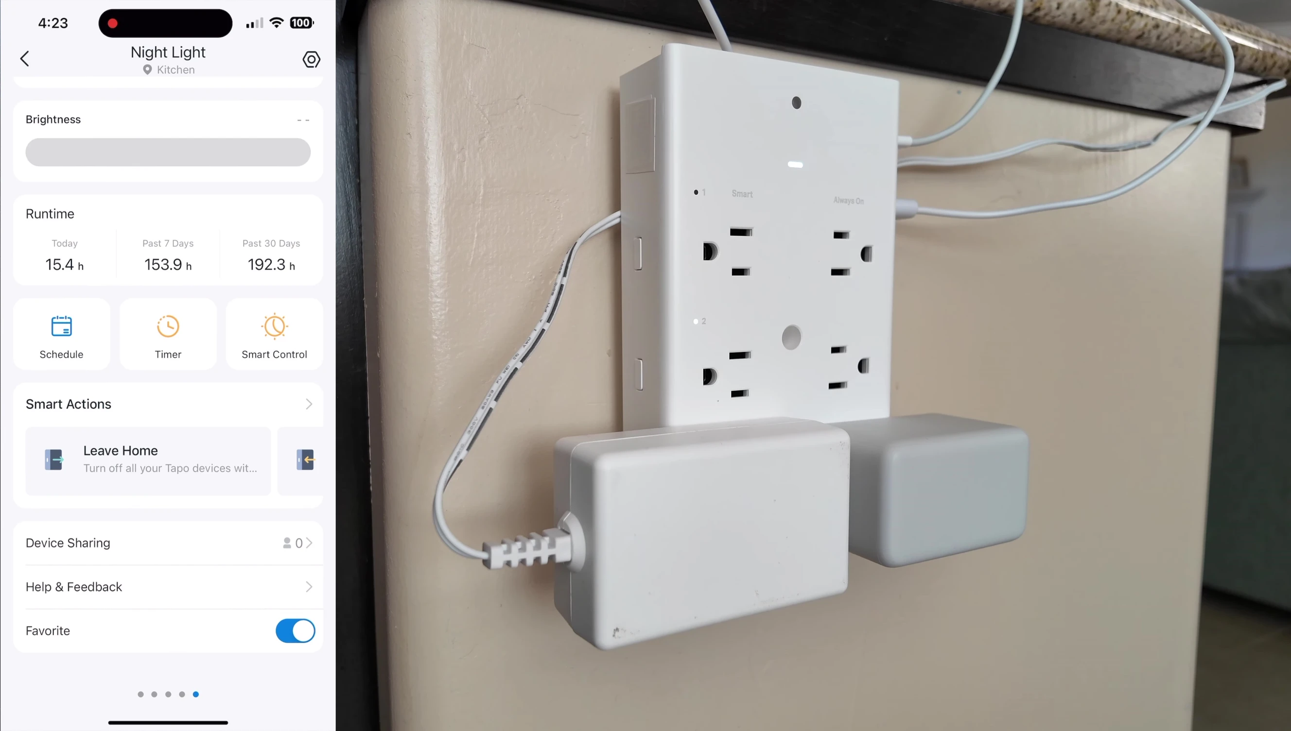 The Tapo P306's nightlight is highlighted in this shot.