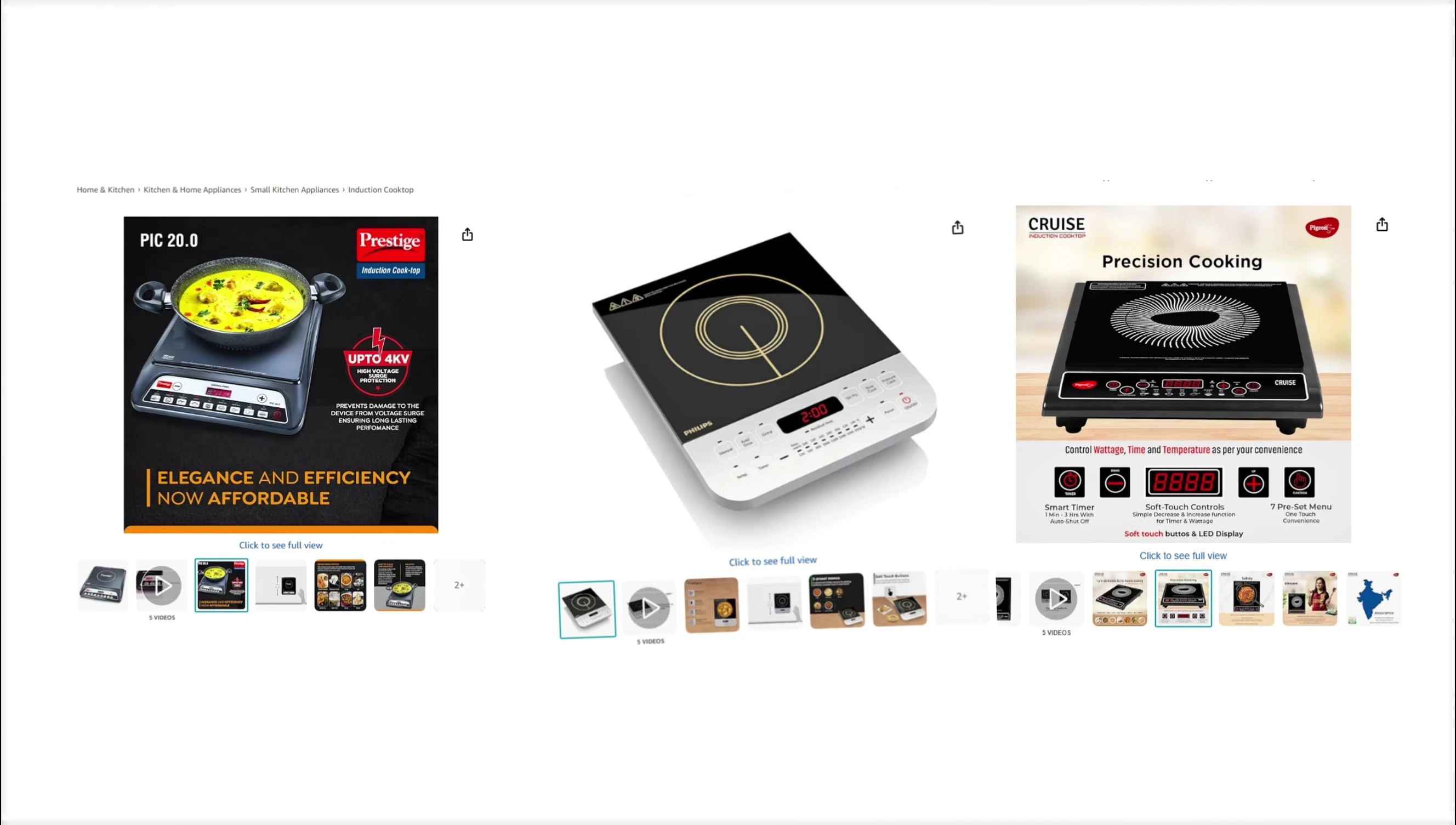 Summary shot comparing the three cooktops