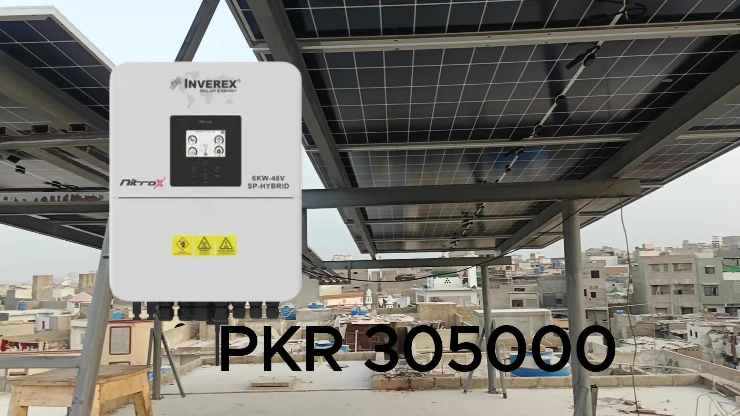 View of the solar panels being installed on the roof