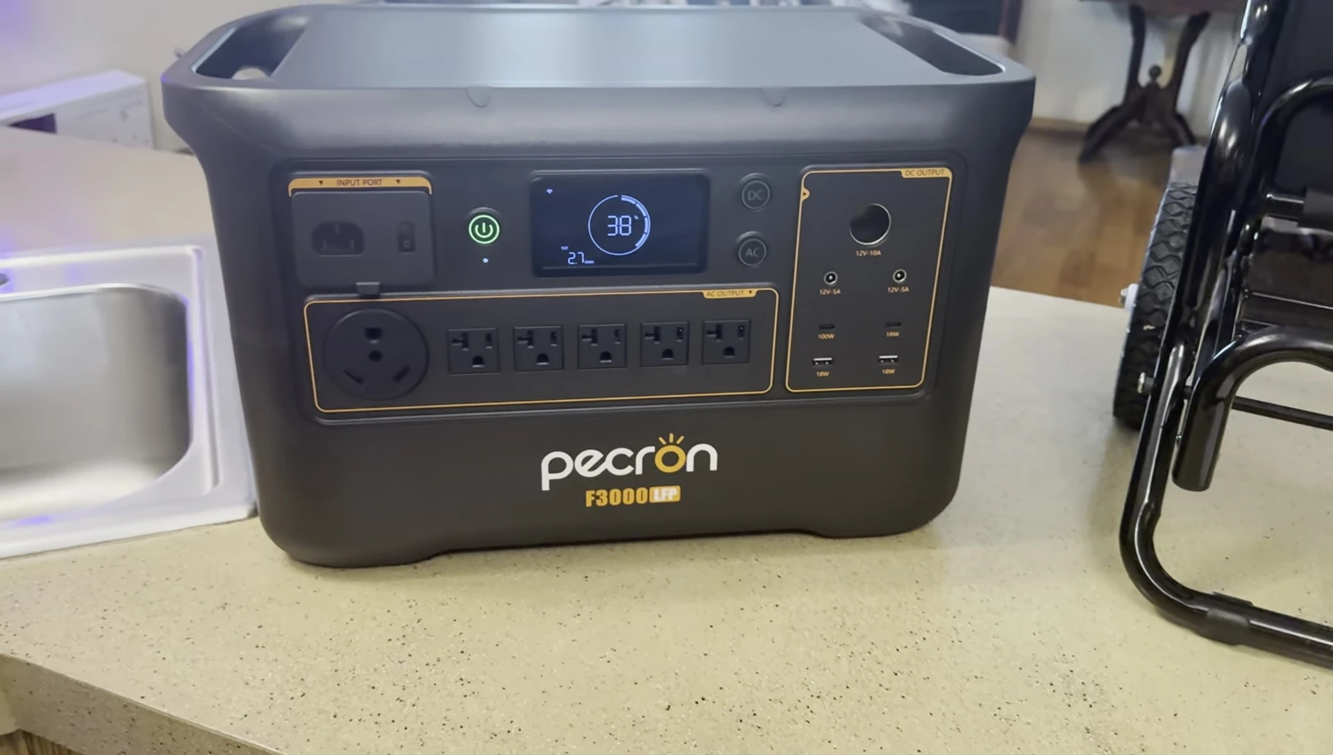 Close-up of the Pecron F3000 LFP power station showing its sleek design.