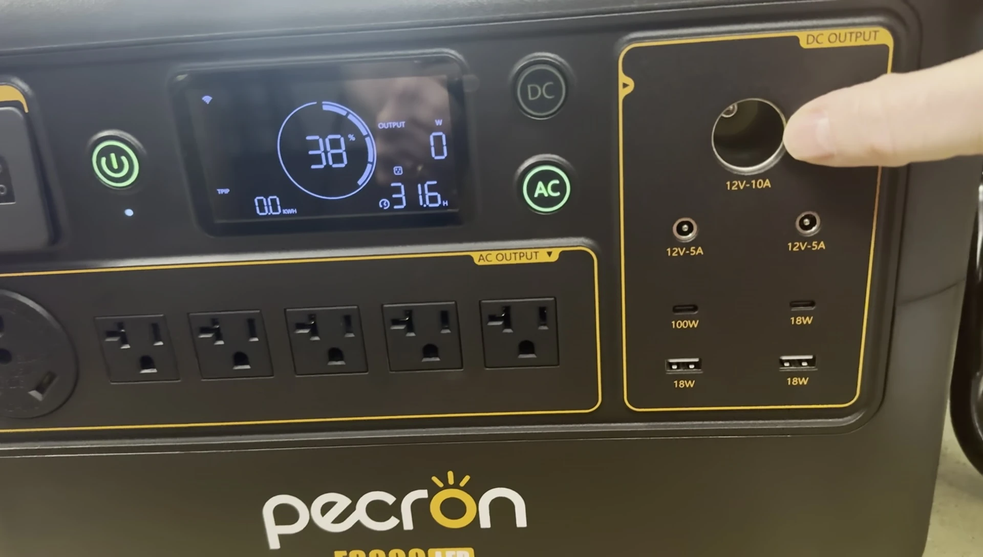 Close-up shot showcasing the various ports and outlets on the F3000.