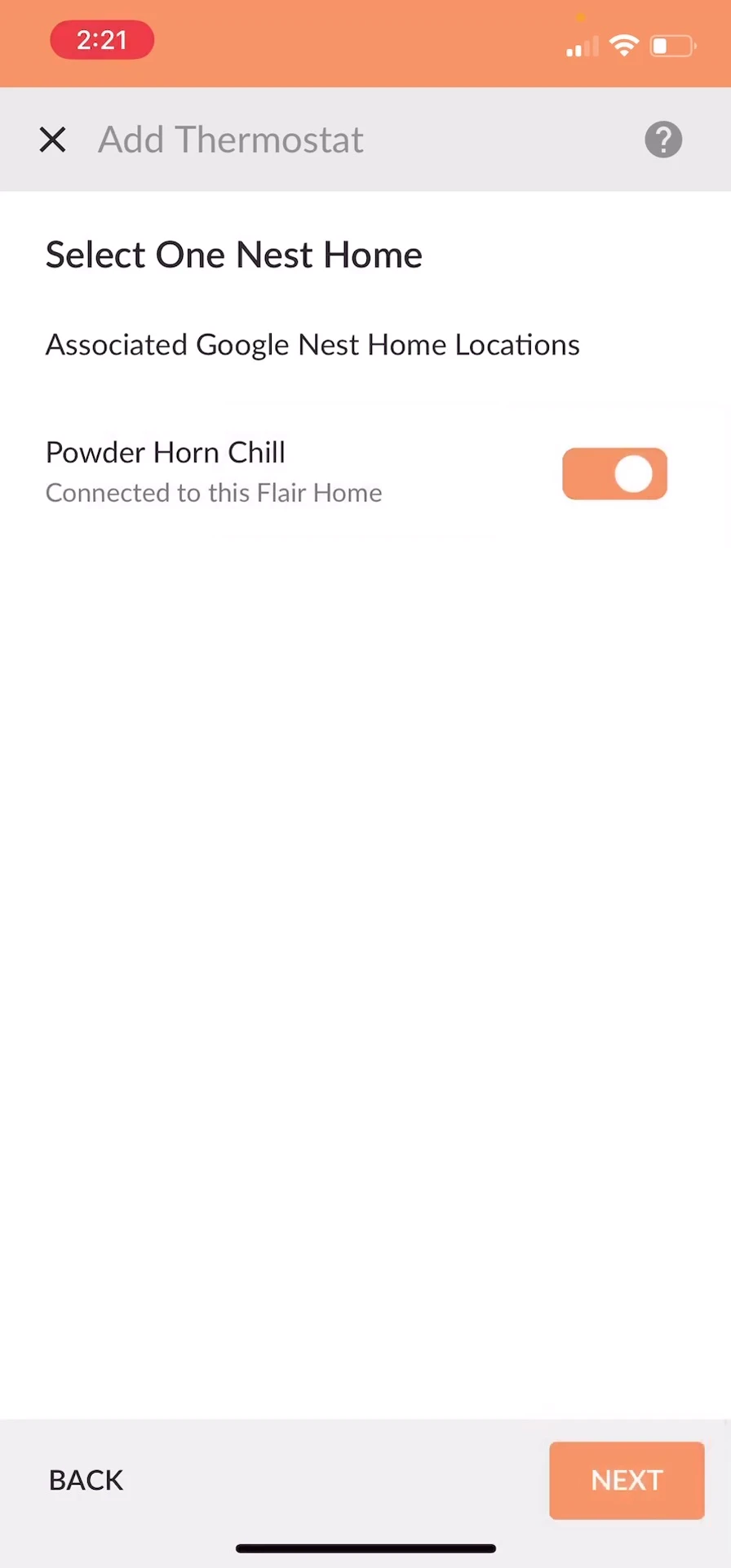 Screenshot of the app screen where you select the type of heating system.
