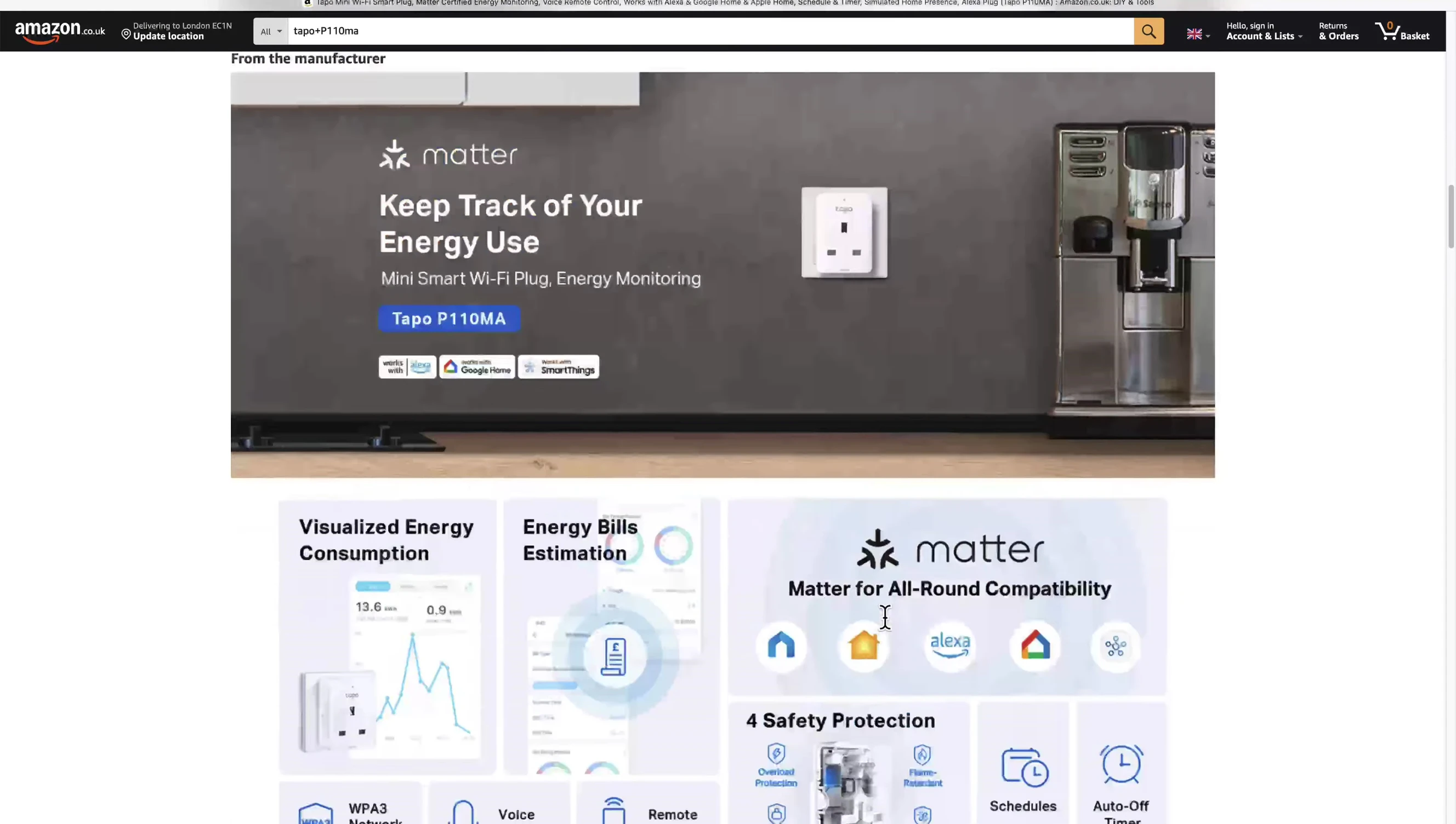 Tapo P110MA smart plug packaging and contents