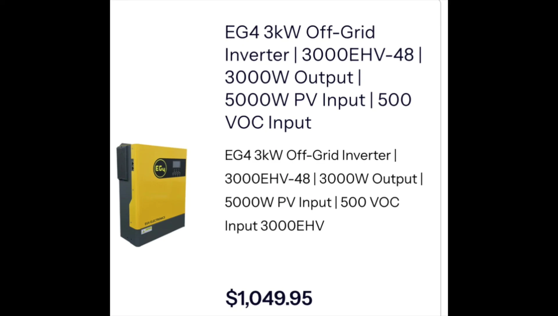 Close-up of the EG4 3000 EHV 48VT off-grid inverter