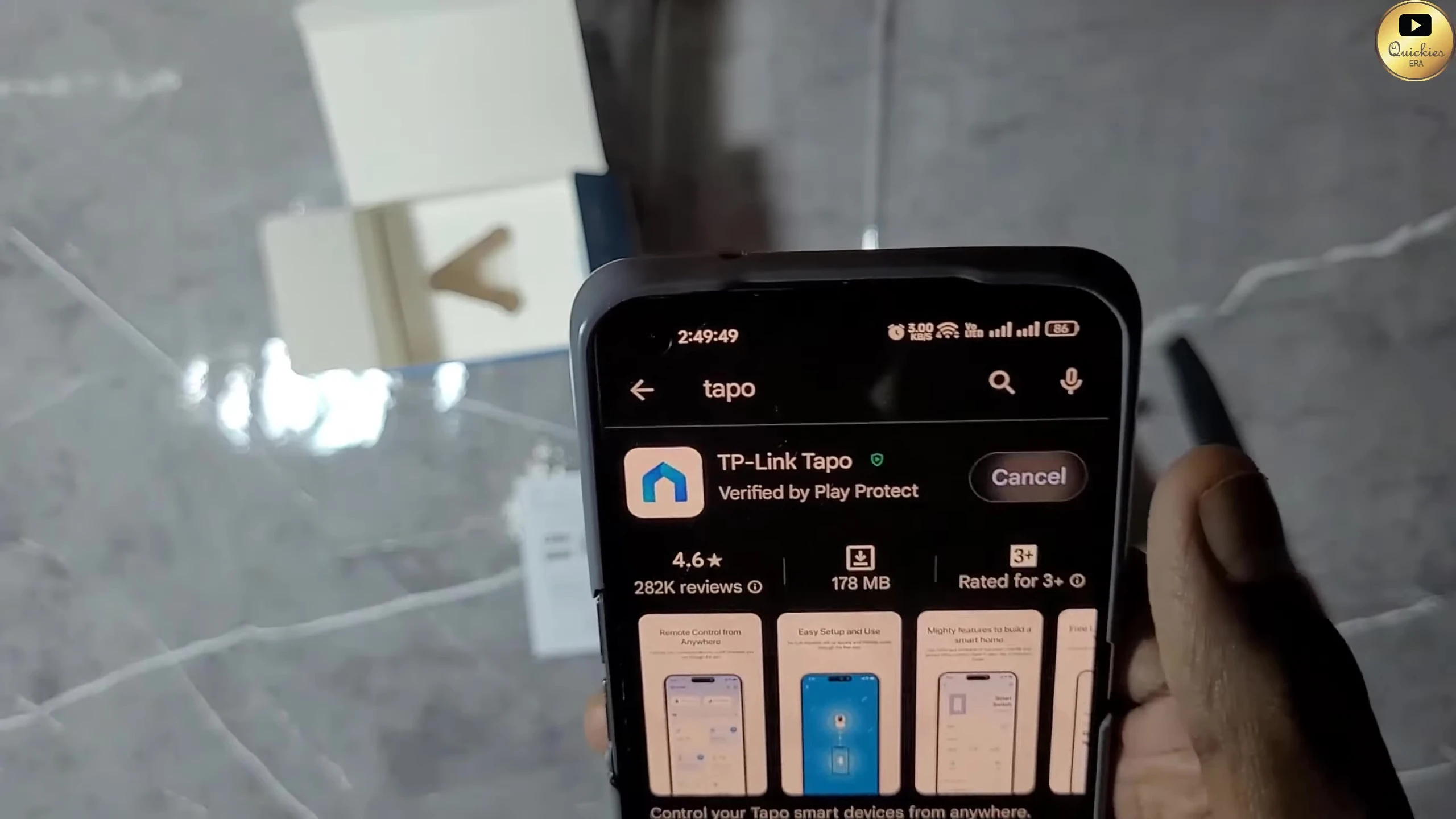 Screenshot of the Tapo app on a mobile phone, showing the app's interface.