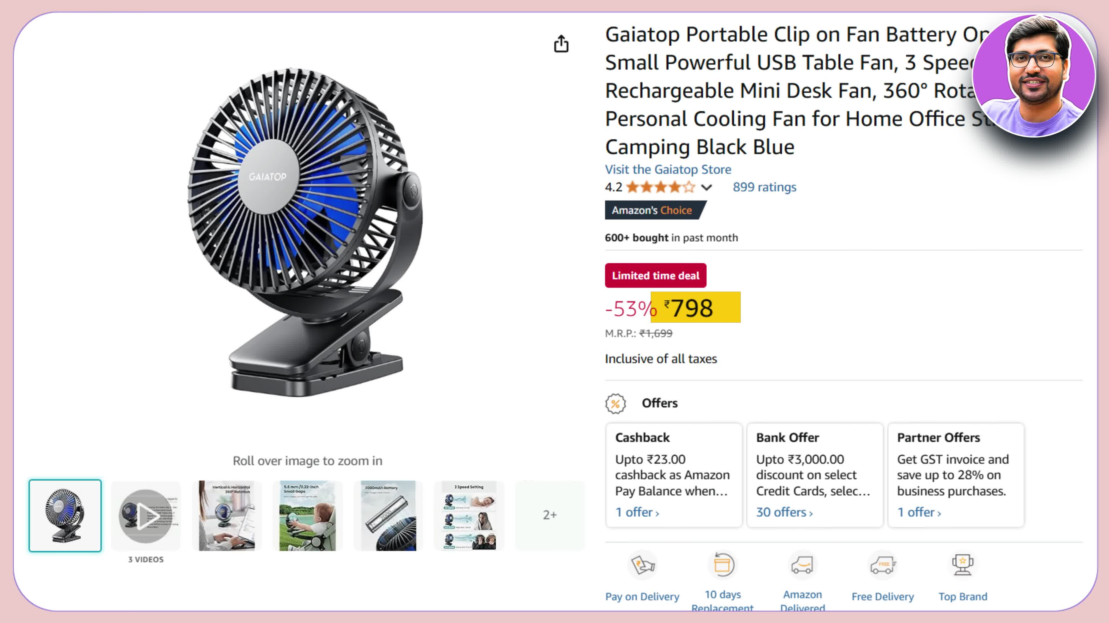 Gaya Top portable fan with clip