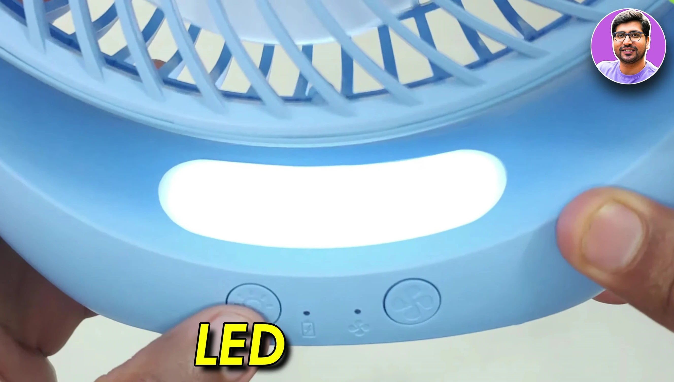 Bajaj PGM Fan showcasing LED lights and speed settings