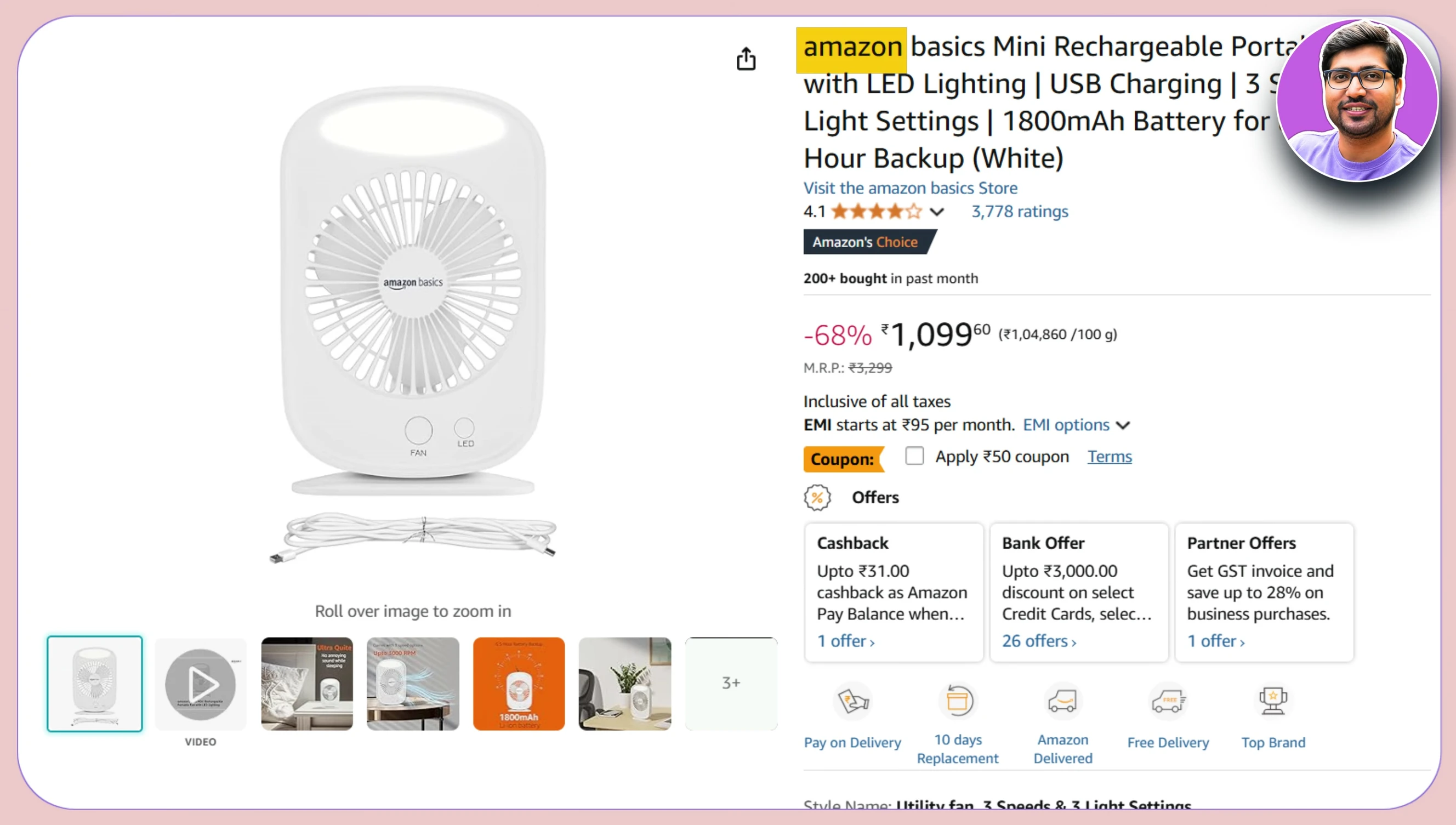 Amazon B6 mini rechargeable fan