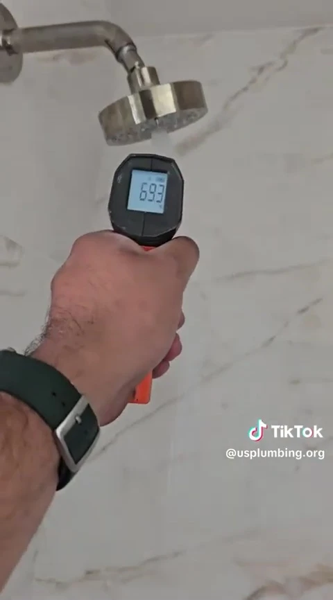 Initial water temperature reading at a distant fixture, showing low temperature.