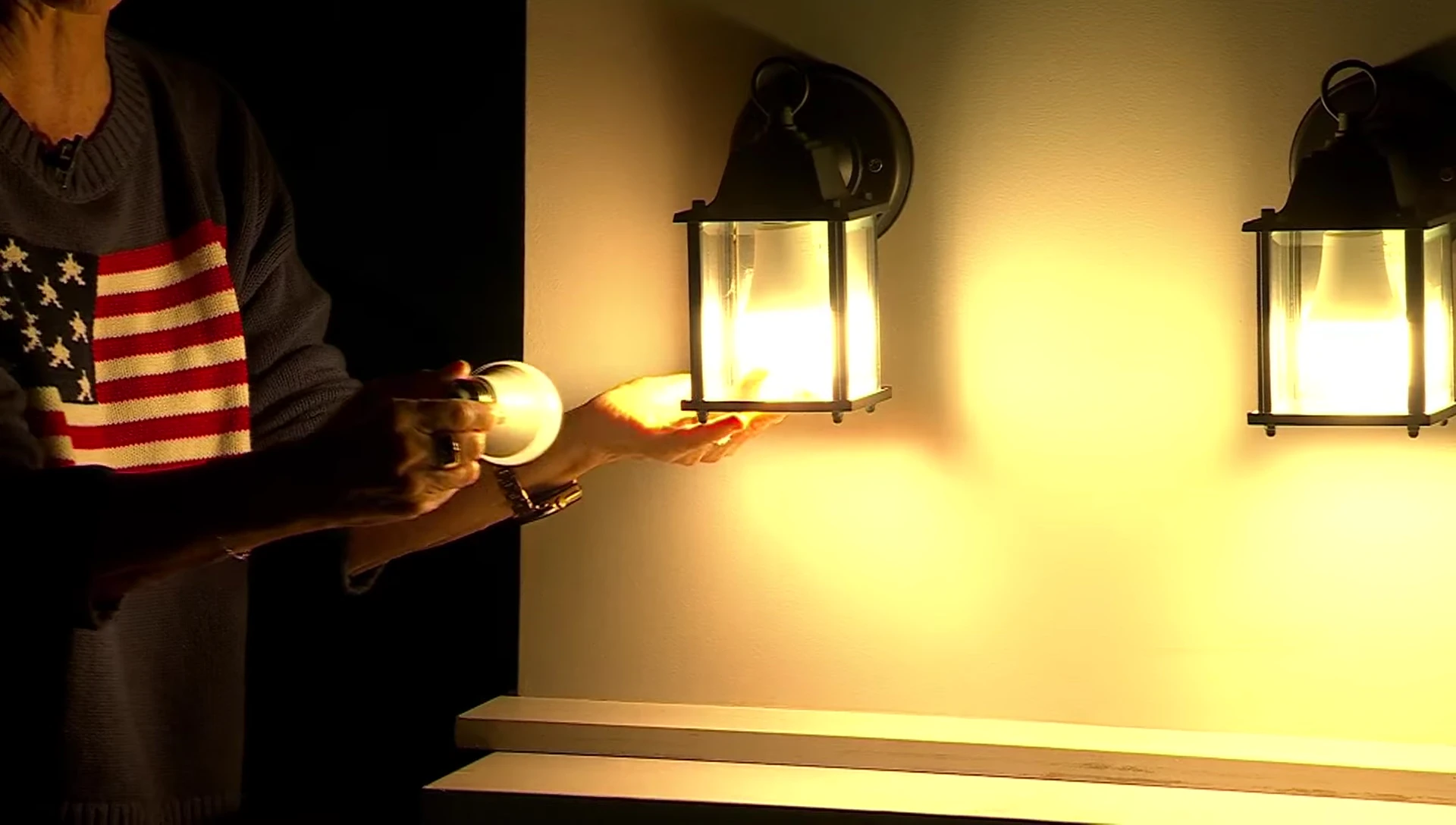 Presenter suggesting places to install the bulbs around your house