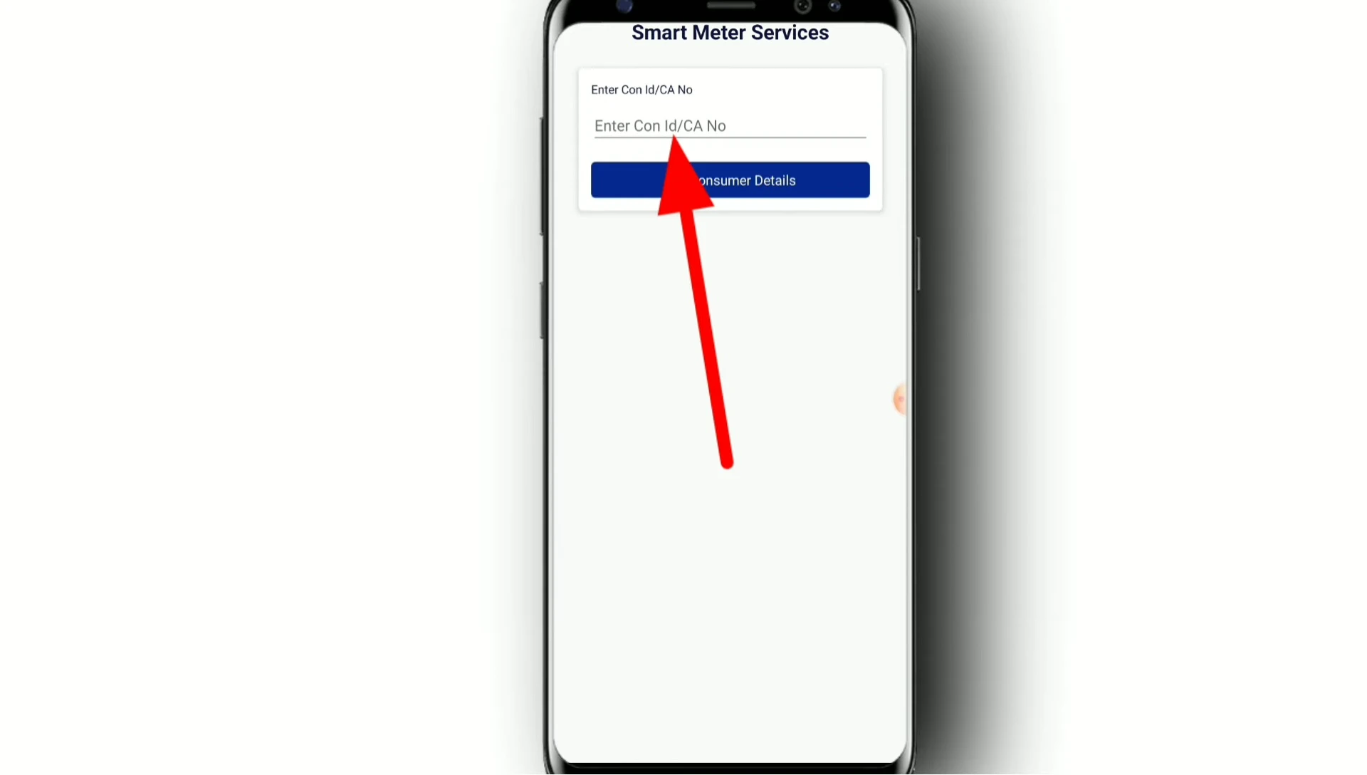 Screenshot showing the input field for the consumer number in the app