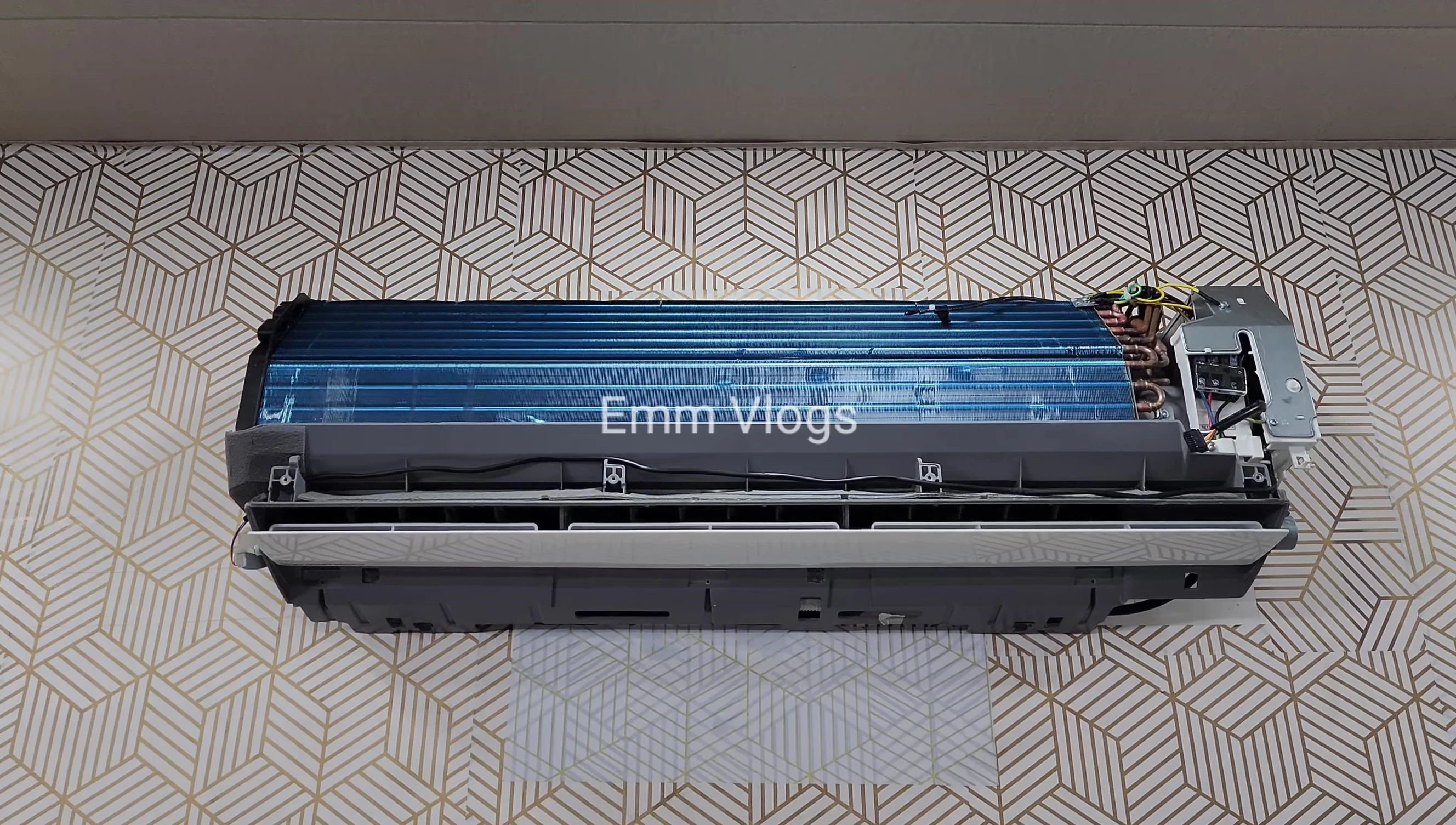 Close-up of Blue Star indoor unit evaporator coil