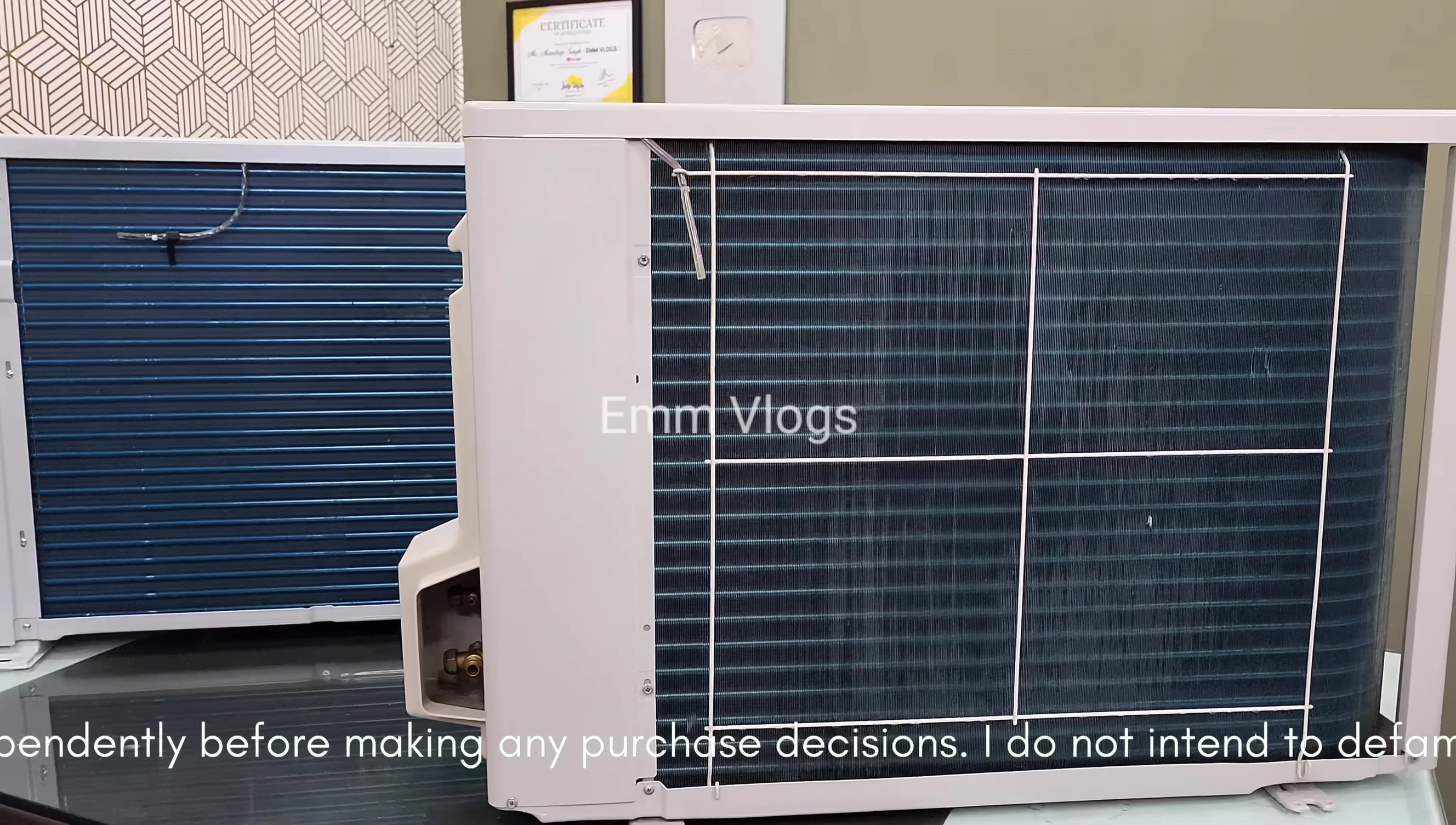 Close-up of condenser coils showing anti-corrosive coating