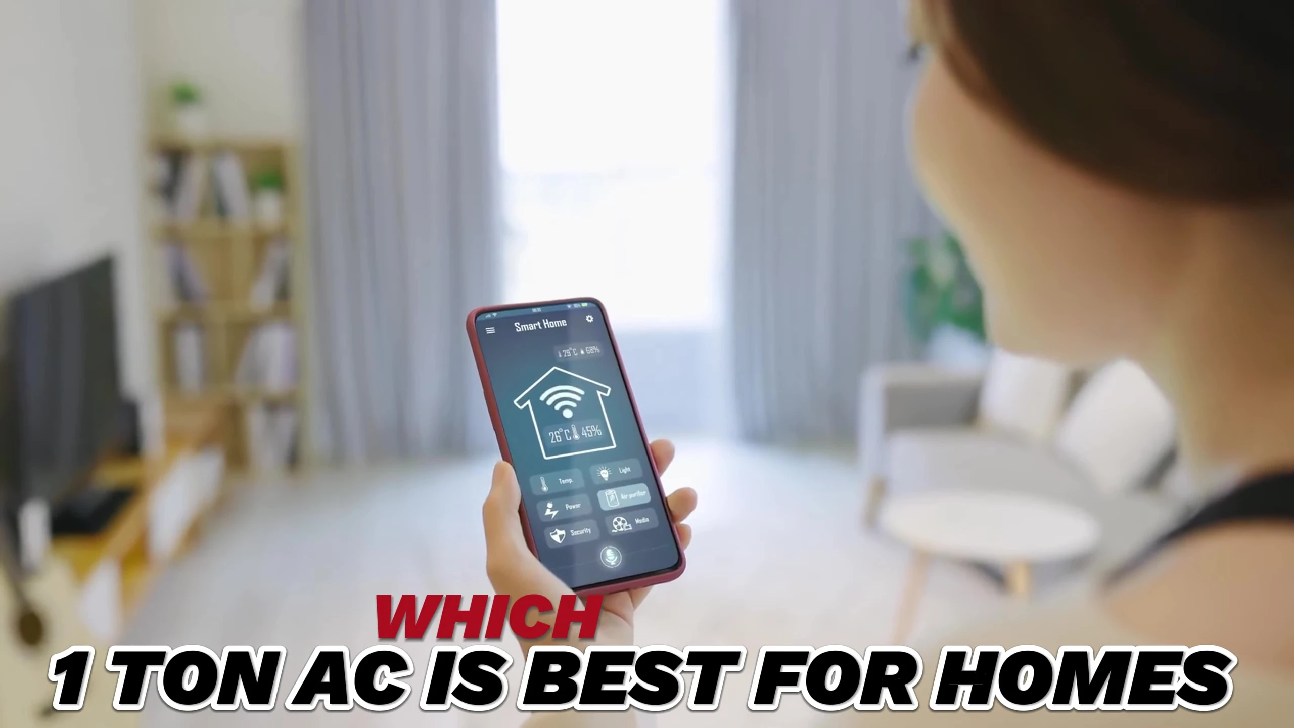 A graphic illustrating the ideal room size for a 1-ton AC unit.