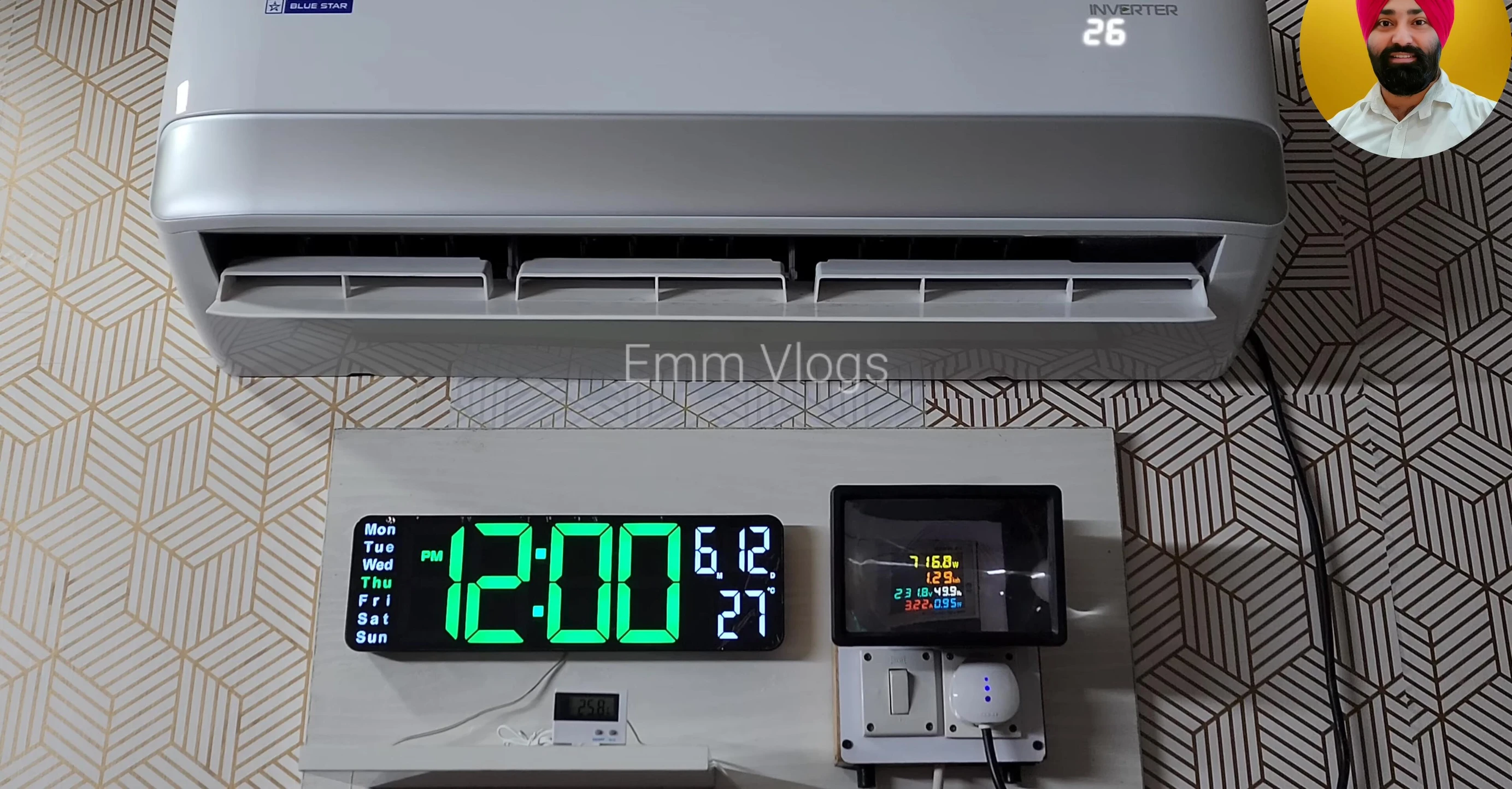 Power consumption and amperage after 2 hours.