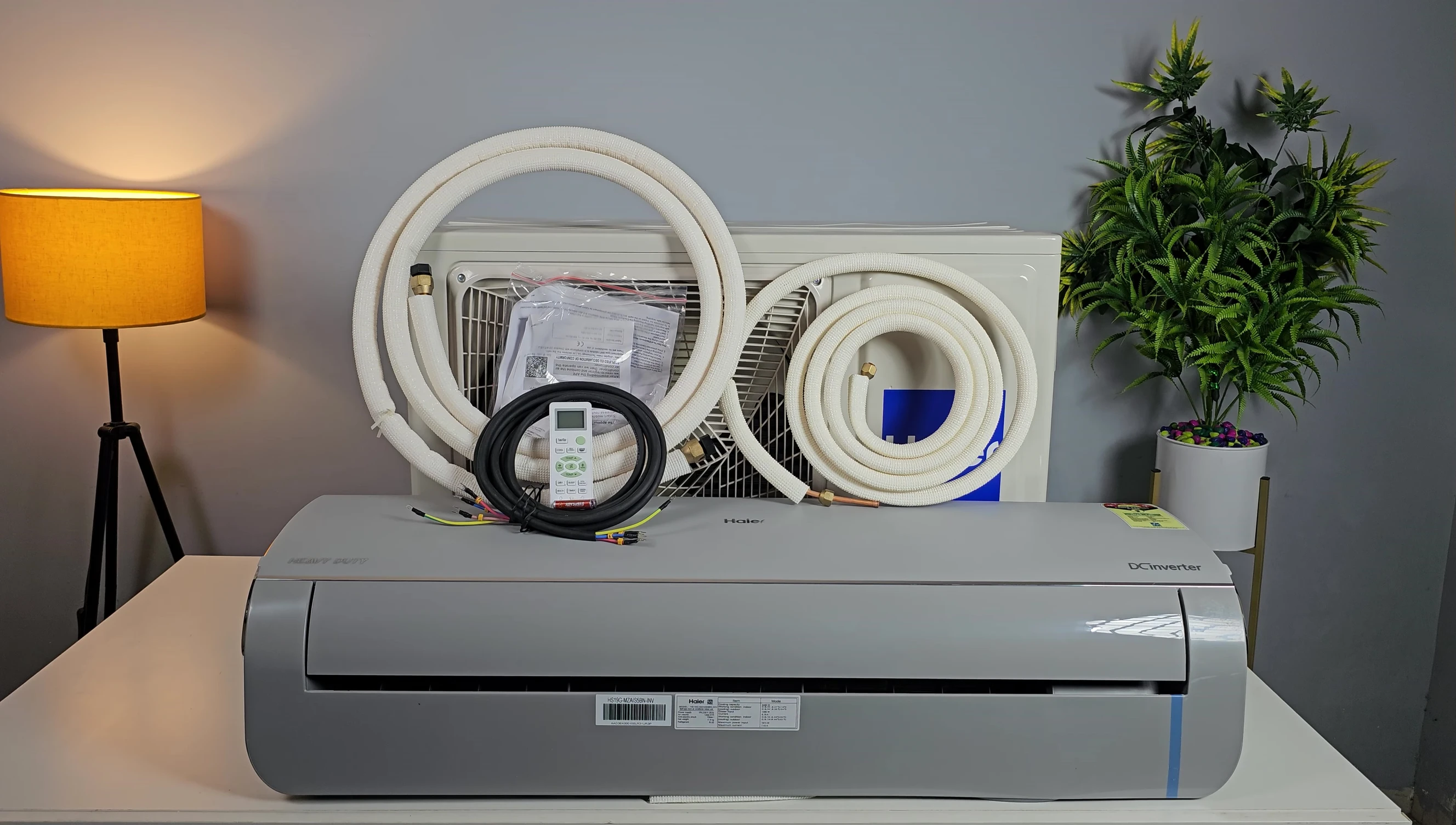 Unboxing the Haier AC, showing the indoor unit.