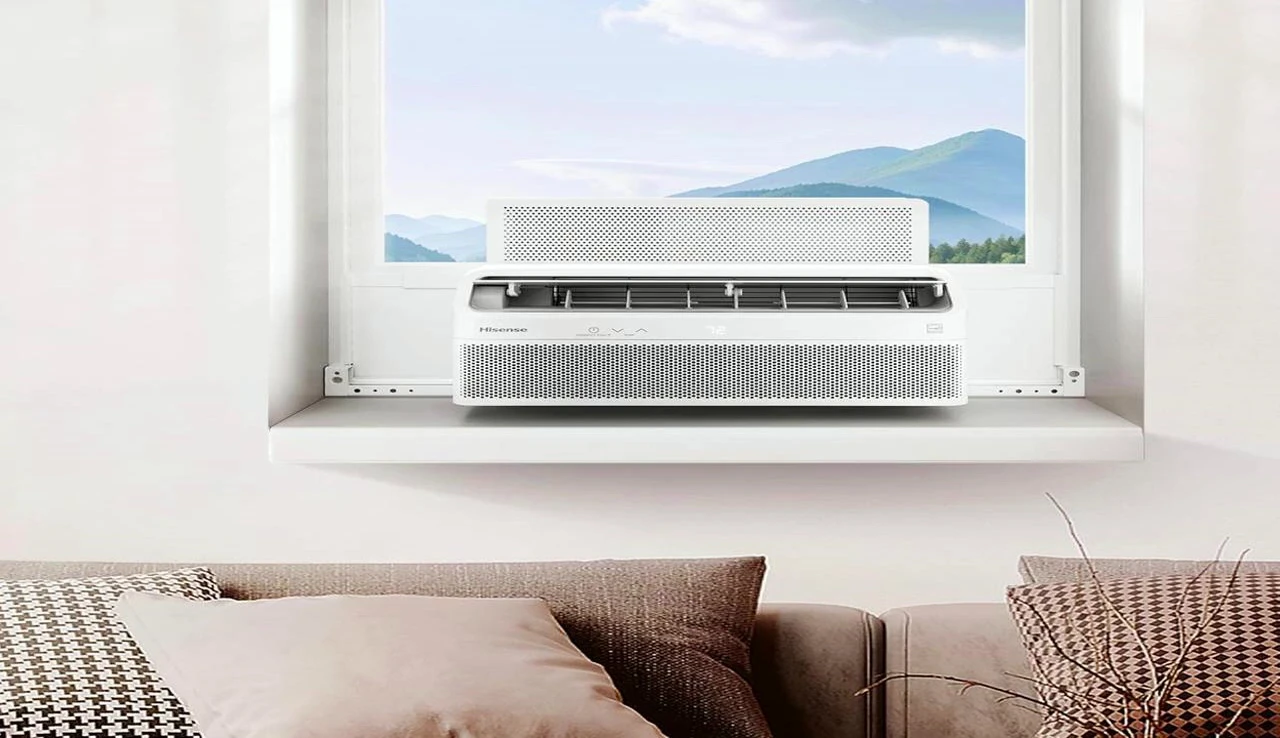 A shot emphasizing the quiet operation of the AC unit.