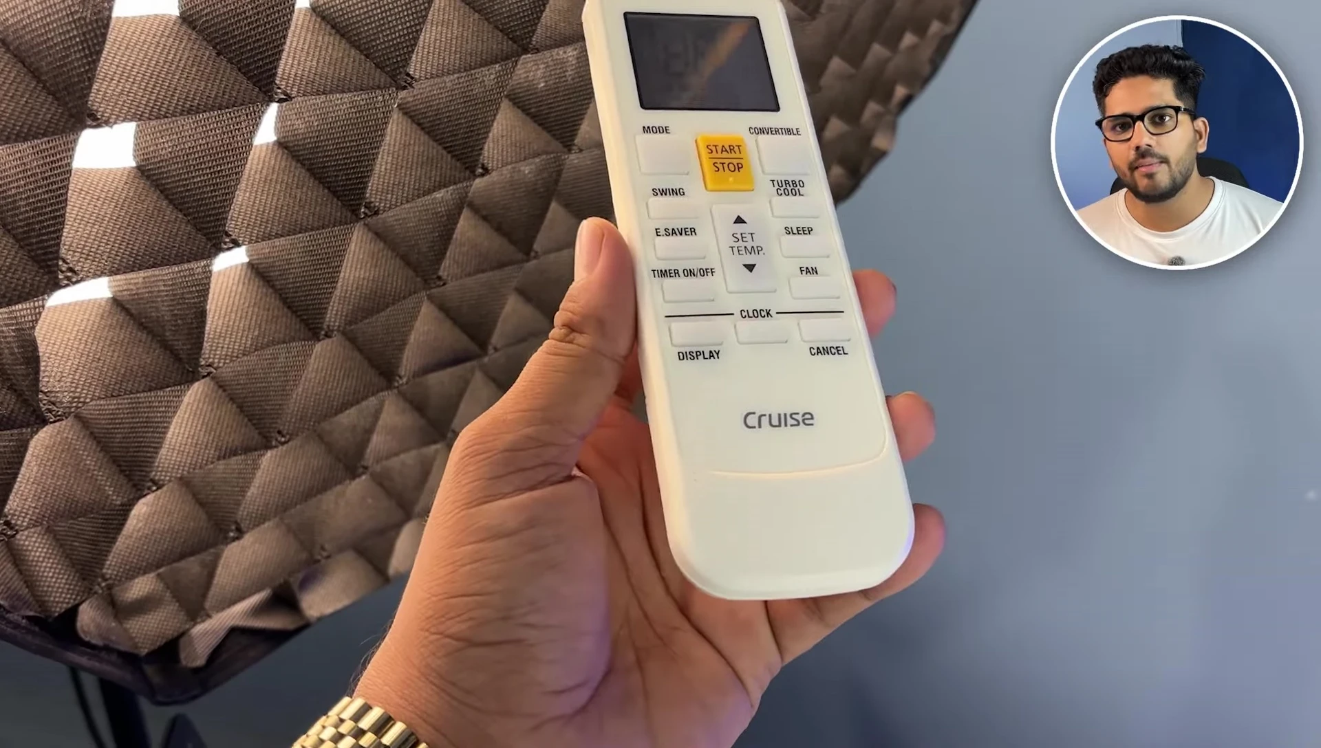 Remote control showing temperature adjustment options.