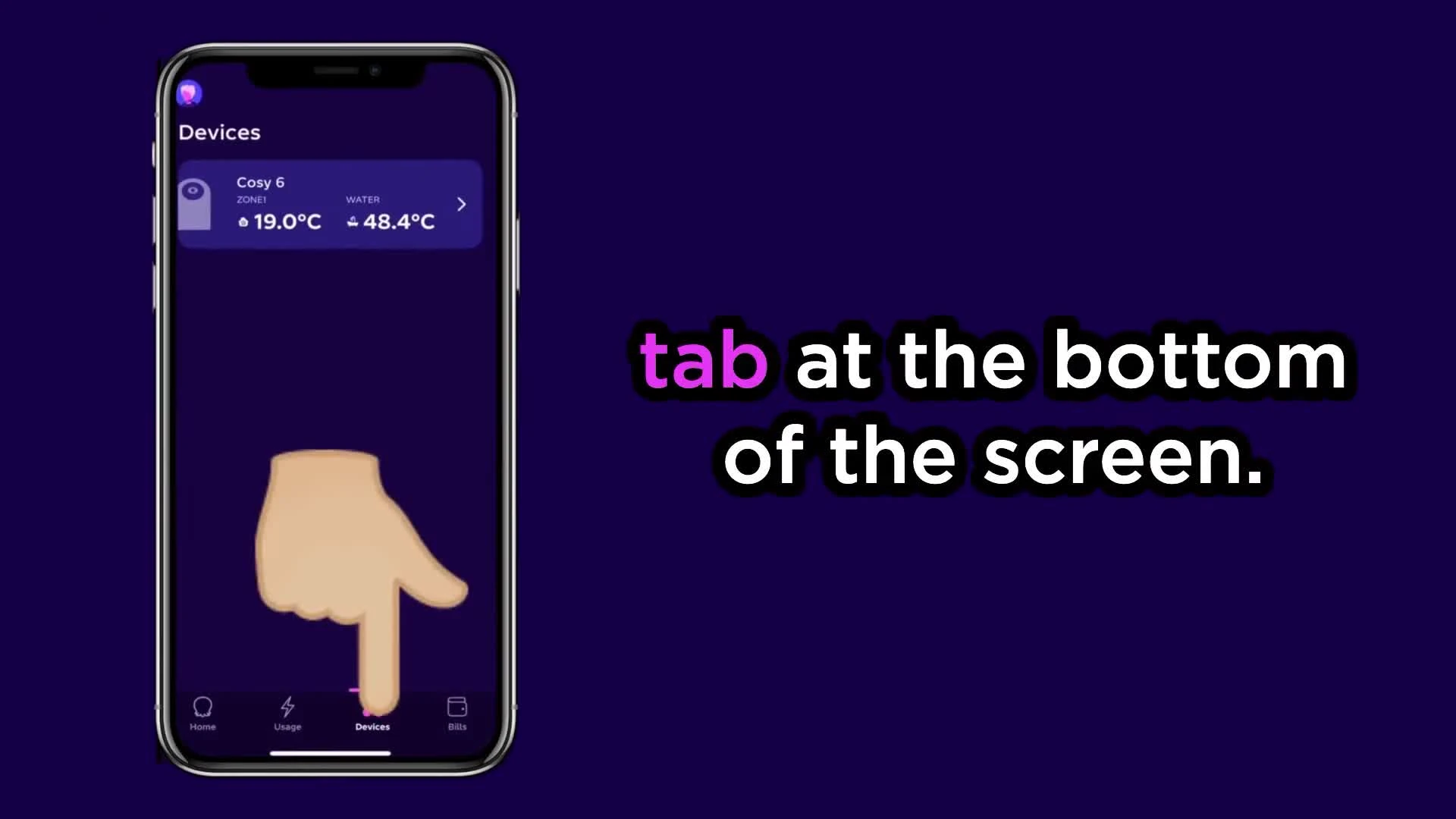 Heat pump displayed on the devices tab within the app